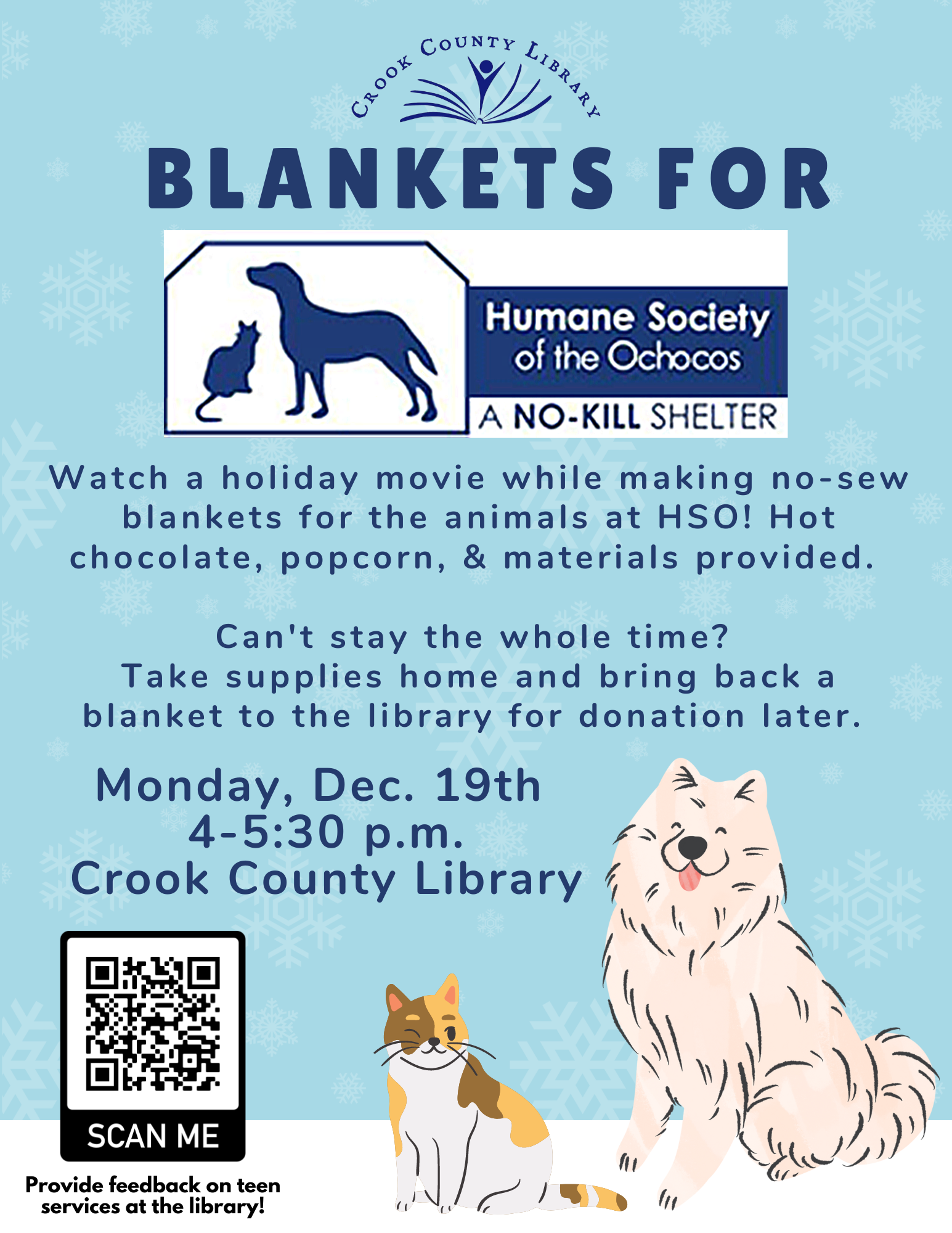 Teen Program Blanket Making for the Humane Society of the Ochocos Crook County Oregon